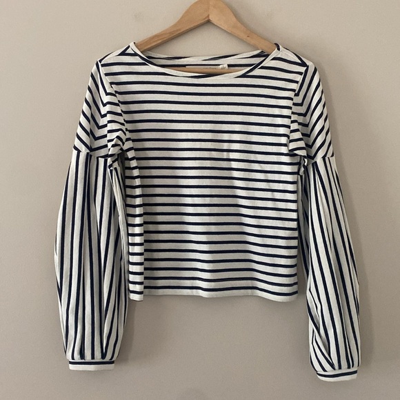 Grey State Millie Stripe Top Long Sleeve Spa White Midnight Navy Size 1 S - Picture 4 of 11